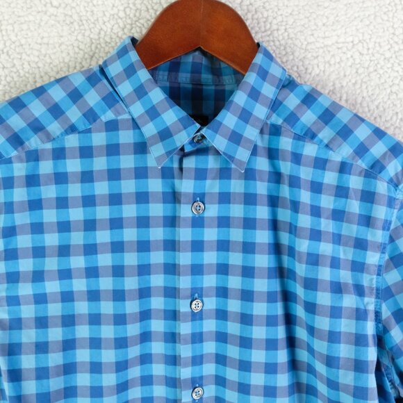 Paul Smith Shirt Womens Medium Blue Check Button Up Long Sleeve Preppy - Picture 2 of 9